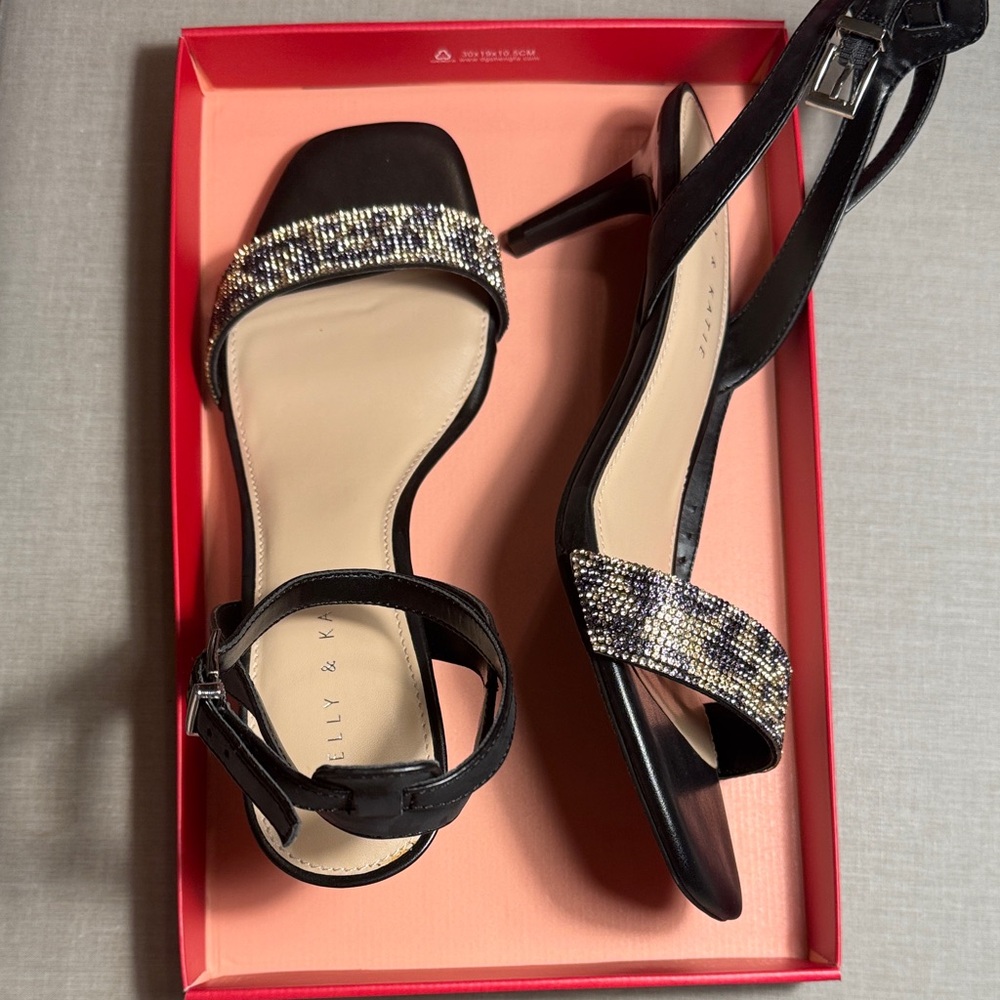 Kelly & Katie Black Slingback Heels with Sparkling Beaded Strap